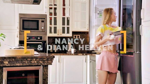 Nancy Ace and Diana Heaven in revealing kitchen outfits, blonde beauties teasing