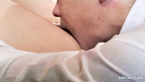 Japanese woman deepthroating thick cock with bulging cheek in intense closeup blowjob