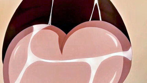 Stylized close-up of massive pink juicy ass cheeks framed by white thong straps