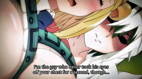 Blonde hentai girl smooshes massive bare tits on green-haired guy's flushed face