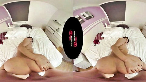 Asian babe with big ass spreads cheeks exposing pink pussy and asshole on bed in VR POV