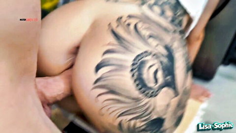 Lisa-Sophie tattooed beauty fucked doggy style from behind