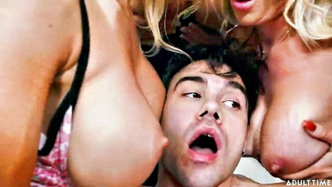Mellanie Monroe blonde MILF with huge tits smothering man's face