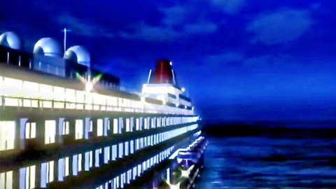 Romantic yaoi gay couple's love affair on luxury cruise ship at night