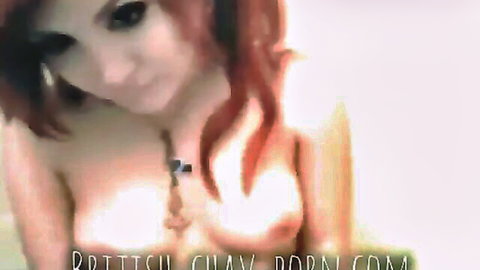 British chav redhead teen topless in bath masturbation tease