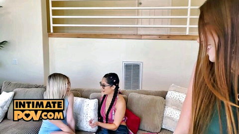 Jill Kassidy, Madison Wilde in intimate threesome preview on couch, POV style