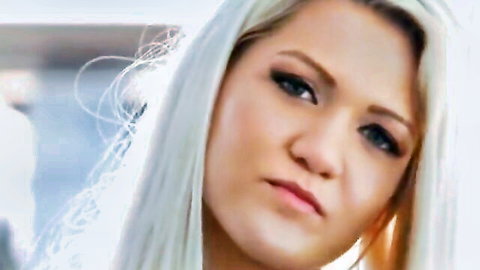 Close-up of stunning blonde girl with blue eyes, bikini tease before boyfriend action