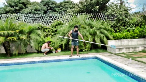 Vitoria Beatriz hot housewife poolside with nude male helper