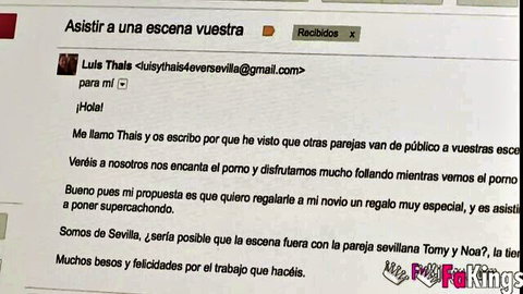 Spanish text message from amateur couple seeking adult scene participation for boyfriend surprise gift