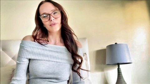 Chloe Foxxe seductive in off-shoulder sweater and glasses