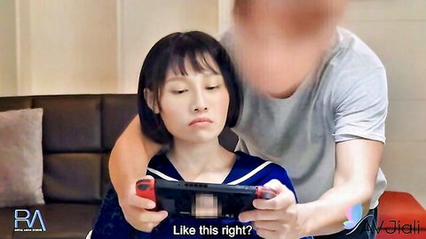 Xiao Ye Ye in sailor school uniform seduces boyfriend while gaming on Nintendo Switch