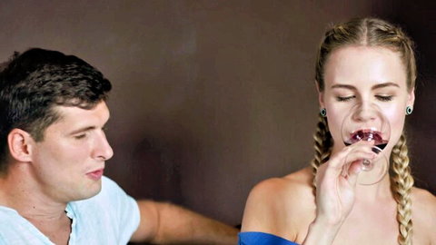 Alecia Fox sips wine seductively with handsome man in intimate tease