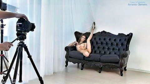 Nude ballerina Annett A. in flexible erotic pose for intimate video shoot