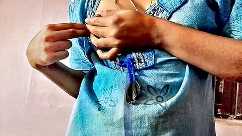 Swetha 23 Tamil wife teasing selfie in blue embroidered top
