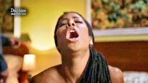 Kira Noir topless with open mouth in ecstasy, hotel seduction scene