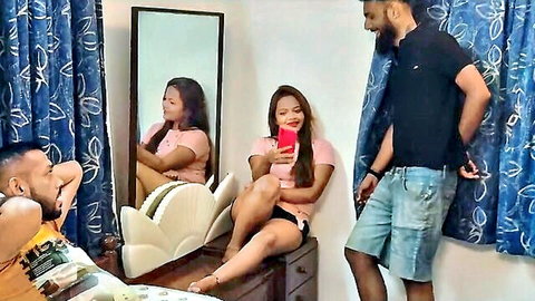 Deshi beauty Simran in hotel with Rahul and Apu, teasing threesome