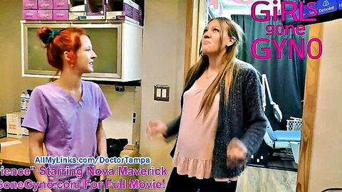 Nova Maverick as redhead nurse with Doctor Tampa in sexy gyno exam BTS