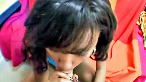 Close-up of African woman in amateur casting, performing oral sex with dark bob hair