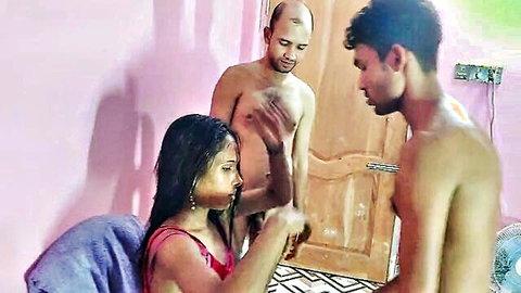 Manik Mia in hot threesome, hubby kisses wife as she strokes another man's cock