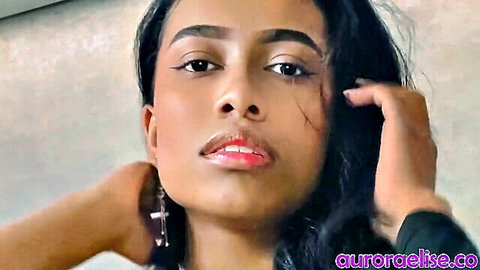 Aurora Elise seductive close-up, amateur Indian beauty with long dark hair