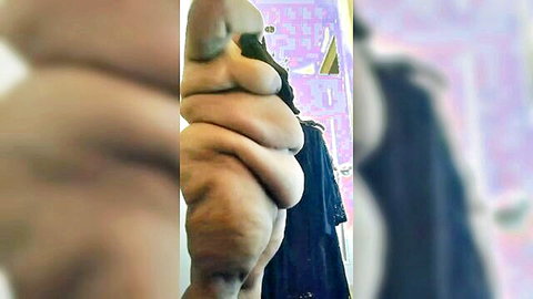 Ebony BBW Jessica Jones nude posing in dressing room mirror