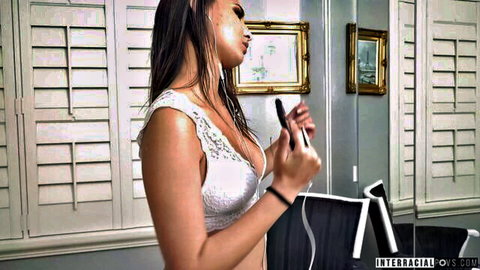 Lilo Mai in revealing white lace top, seductive wet look