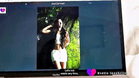 Joy Carman in sexy white crop top and shorts outdoor pose