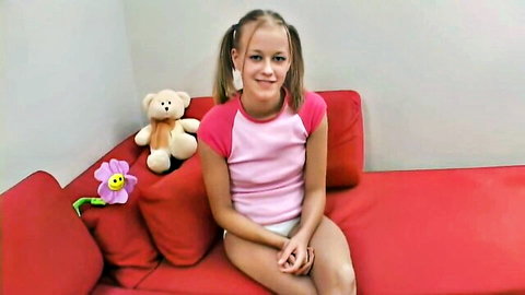 Milton Twins Cali and Kylie Marie in pink tops and white panties with teddy bears