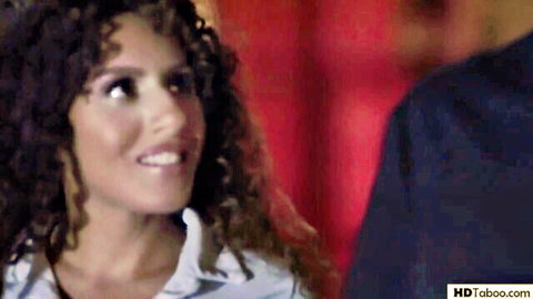 Ana Foxxx smiling seductively in white blouse with man in Pure Taboo psycho scene