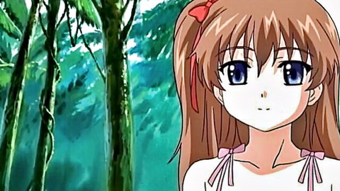 Cute anime stepsister with brown ponytail in forest, uncensored hentai thumbnail