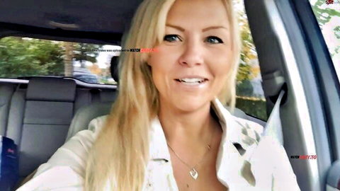 Blonde Bibixxx smiling seductively in car selfie video thumbnail