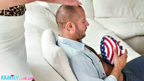 Anissa Kate teases stepson holding American flag football in hot scene