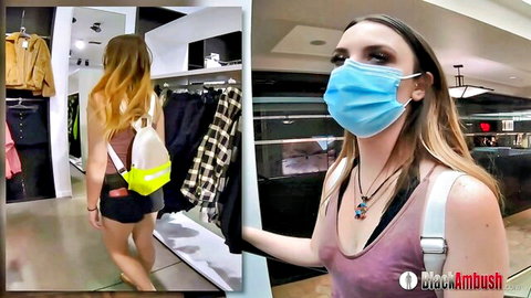 Kinsley Kane in short shorts and backpack at mall, BlackAmbush ambush