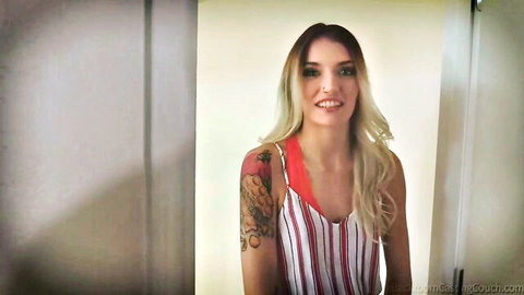 Lindsey Lane smiling in sexy striped tank top, Backroom Casting Couch