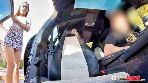 Brooke Haze ambushed in car, sexy leopard skirt and top tease