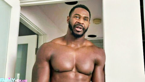 Muscular Black stepdad shirtless in doorway, Lily Starfire stepdaughter fantasy