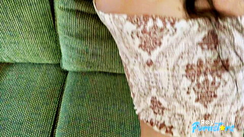 Piper June topless on couch, exposing big natural tits