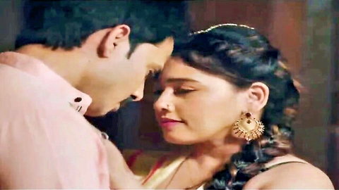Intimate Indian couple in traditional saree nuzzling close-up from Saiyaan Farebi web series