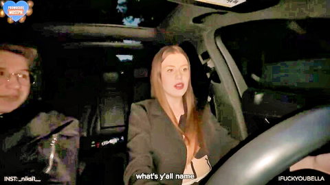 Bella Crystal as rich milf in car with London student, seductive drive
