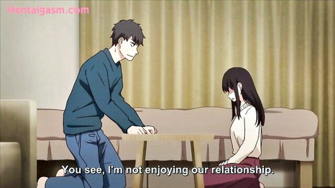 Hentai anime couple in heartfelt relationship talk, long-haired girl in skirt