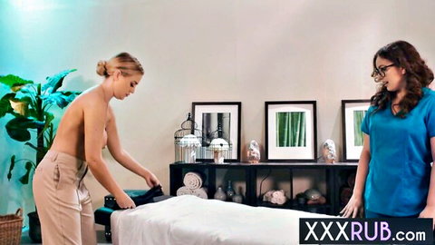 Blake Blossom topless big tits blonde teen masseuse in lesbian massage scene