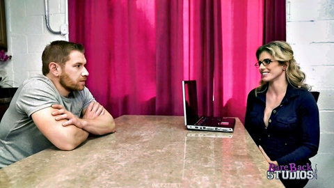 Ivy Rose in seductive family interview, blonde milf with cleavage