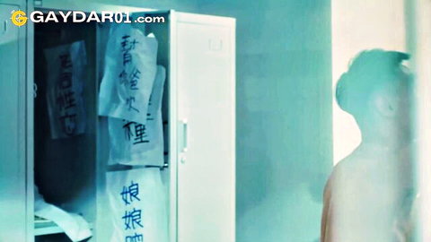 Young gay Taiwanese student shows bare ass in steamy locker room