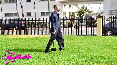 Mia Khalifa sex video thumbnail: mysterious man in jumpsuit outdoors