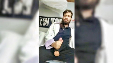 Victor Knight solo masturbation in pajamas with cockring exposed