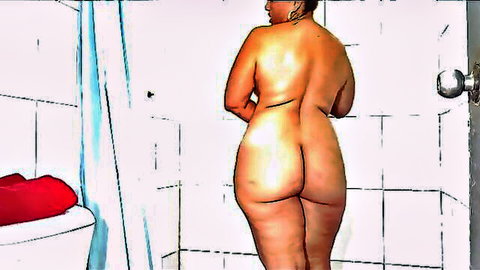 Curvy ebony woman naked from behind showing big ass