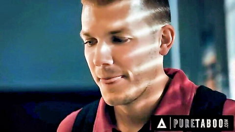 Intense male actor in red shirt from Pure Taboo's Christy Love lesbian teacher scene