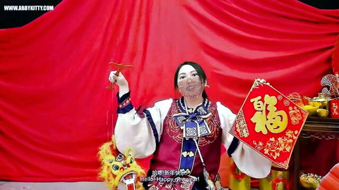 Abby Kitty in red Chinese hanfu for sissy edging training