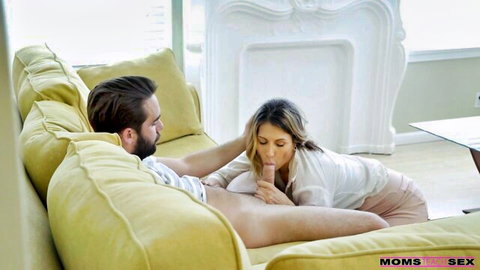 Hannah Hays giving passionate blowjob to stud in MomsTeachSex