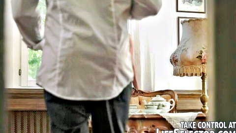 Anita Bellini in white blouse from behind, teasing anal fantasy pose